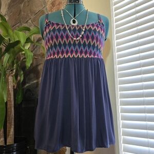 Torrid Bohemian Challis Baby Doll Smocked Cami With Embroidered Zig Zag Pattern